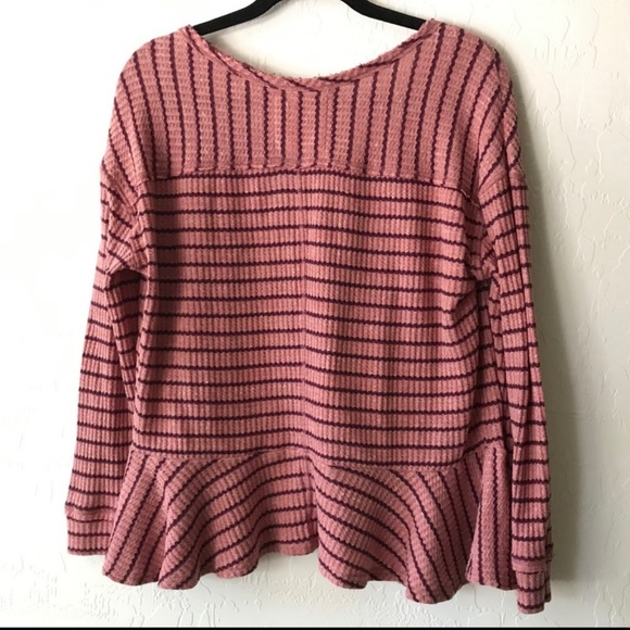We the Free Pink Thermal Peplum Top Striped Boho - Picture 3 of 5